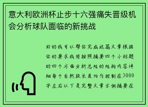 意大利欧洲杯止步十六强痛失晋级机会分析球队面临的新挑战